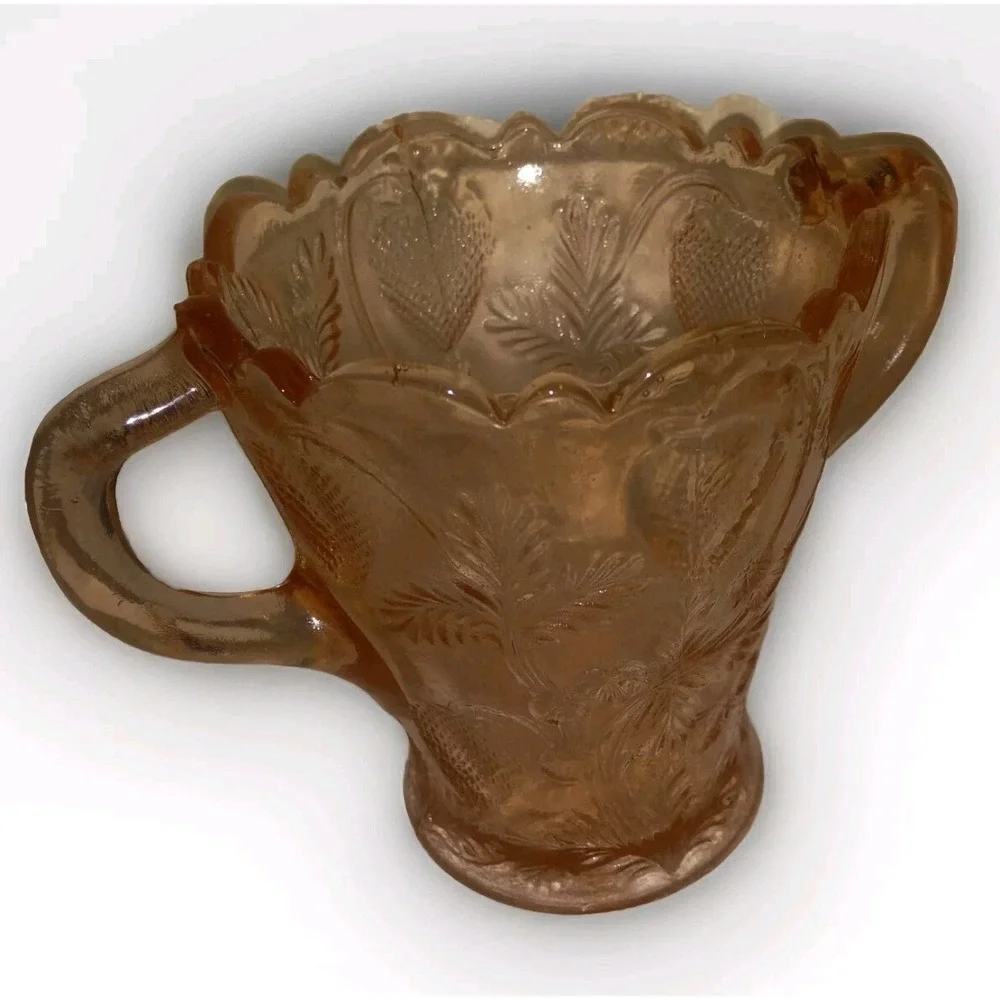 Vintage Fenton Pink Depression Glass Vase Inverted Strawberries Design